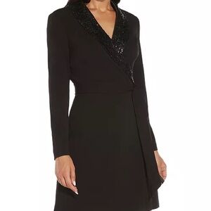 Sequin-Trim Tuxedo Dress